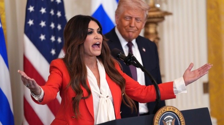 Kimberly Guilfoyle speaks alongside Donald Trump during a Greek Independence Day celebration at the White House (2025)