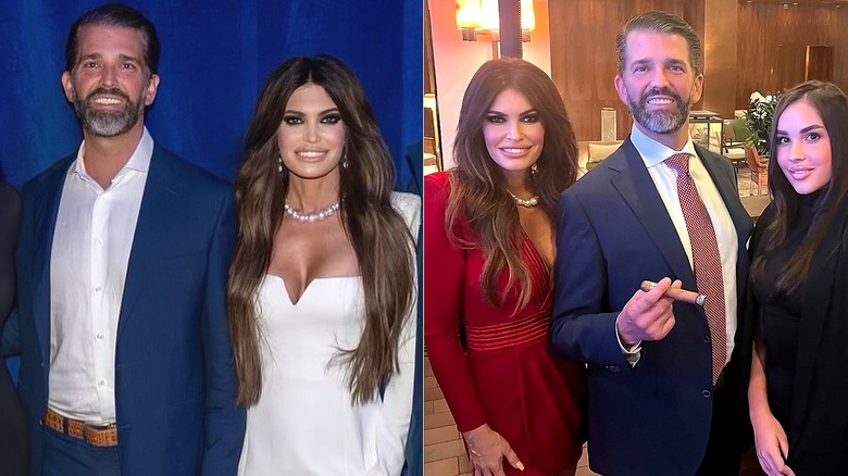 Kimberly Guilfoyle white dress red dress with Donald Trump Jr 2024