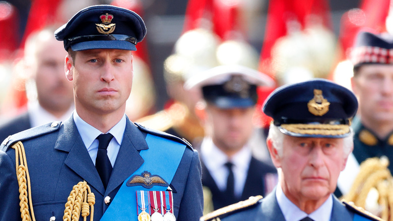 Prince William and King Charles in uniform at Queen Elizabeth funeral 