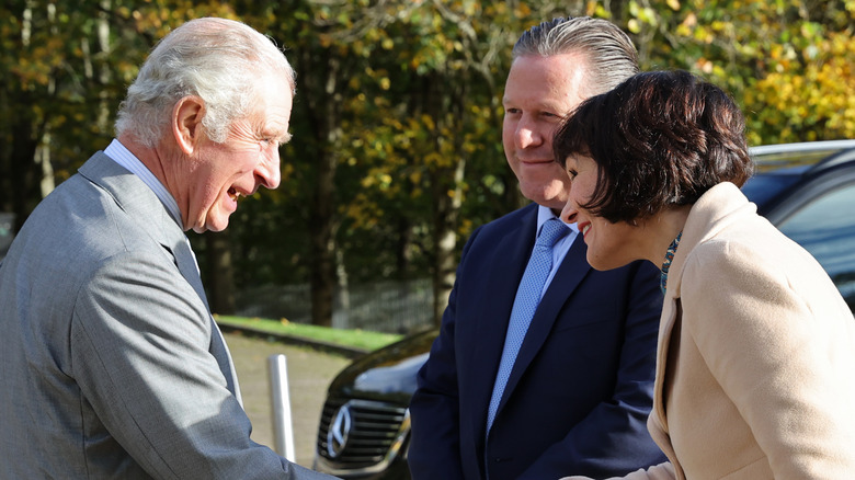 King Charles III and Kristina Kyriacou shanking hands