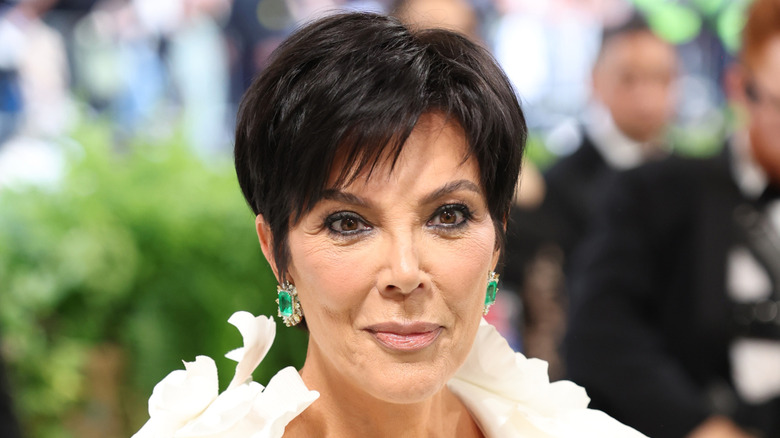 Close-up of Kris Jenner posing at the Met Gala