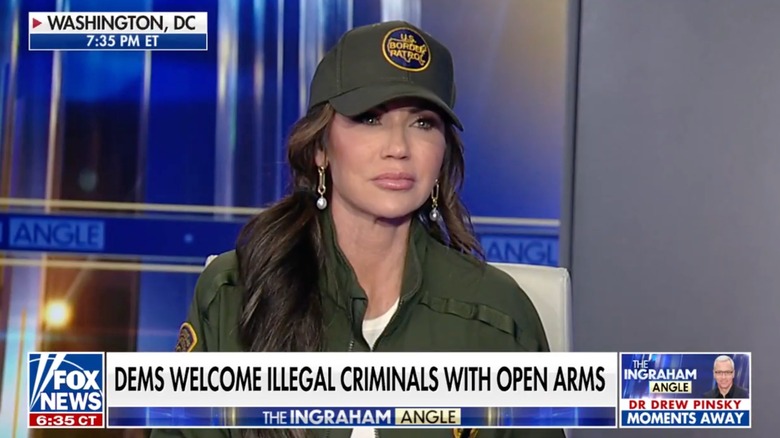 Laura Ingraham on Fox News wearing a US Border Patrol hat and shirt