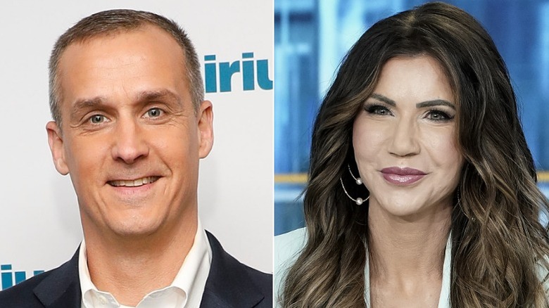 Kristi Noem and Corey Lewandowski split image