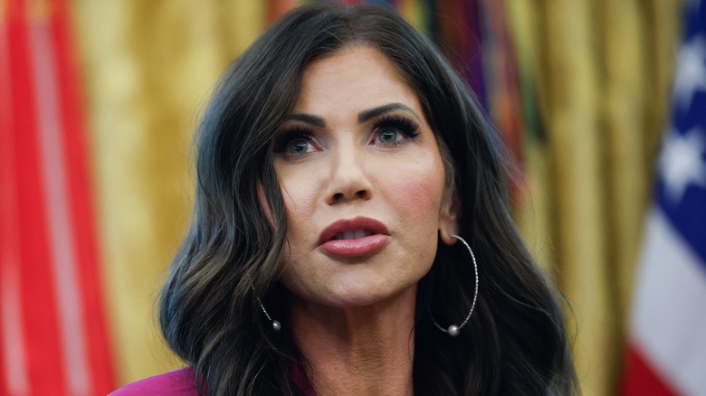 Kristi Noem speaks during an event at the Oval Office in Washington, DC (2025)
