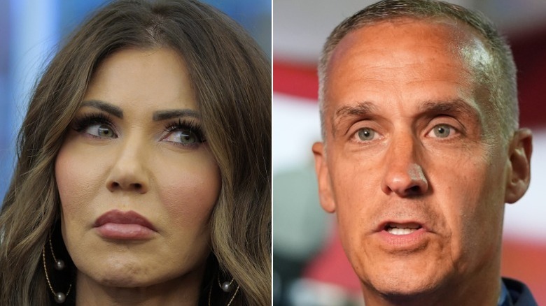 Split image of Kristi Noem and Corey Lewandowski