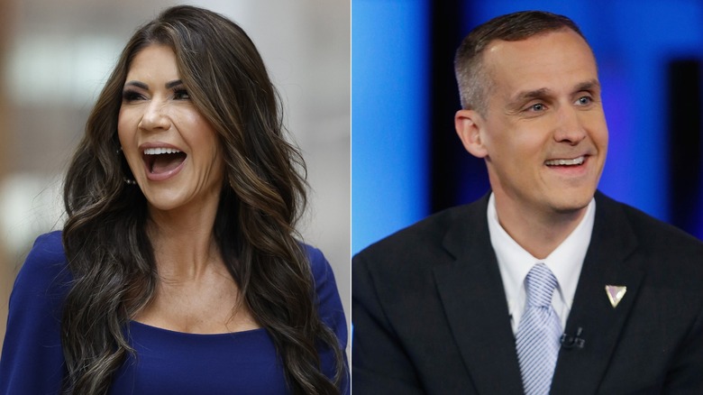 Split image of Kristi Noem and Corey Lewandowski