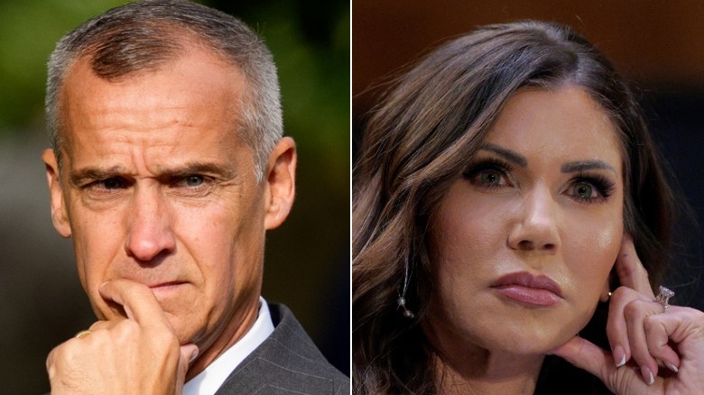Split image of Corey Lewandowski and Kristi Noem