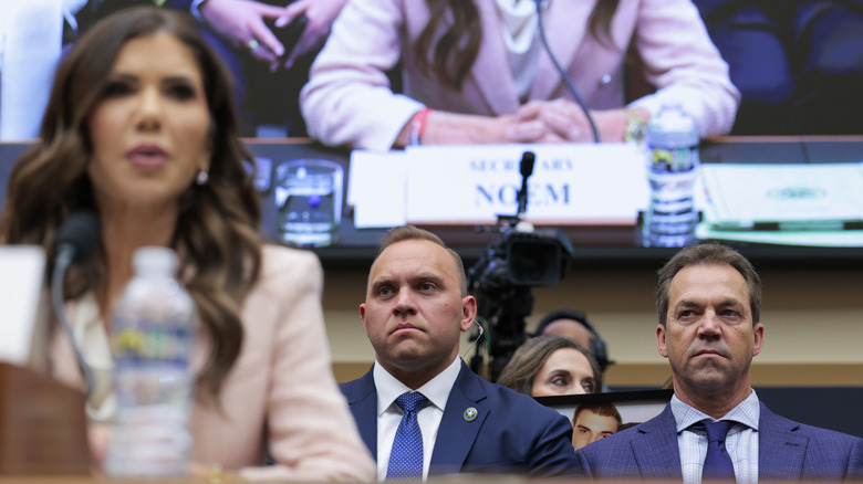 Bryon Noem looking angry during Kristi Noem's hearing