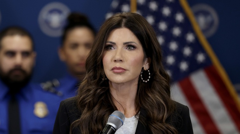 Kristi Noem holds a press conference at Miami International Airport in Miami, FL (2026)