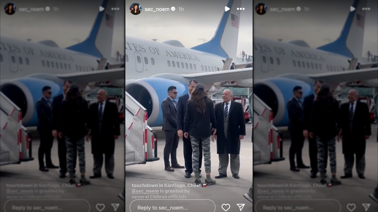 Kristi Noem wears camo pants to greet Chilean officials