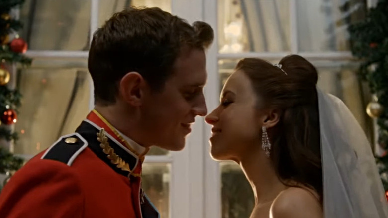 Lacey Chabert and Stephen Hagan about to kiss in A Royal Christmas