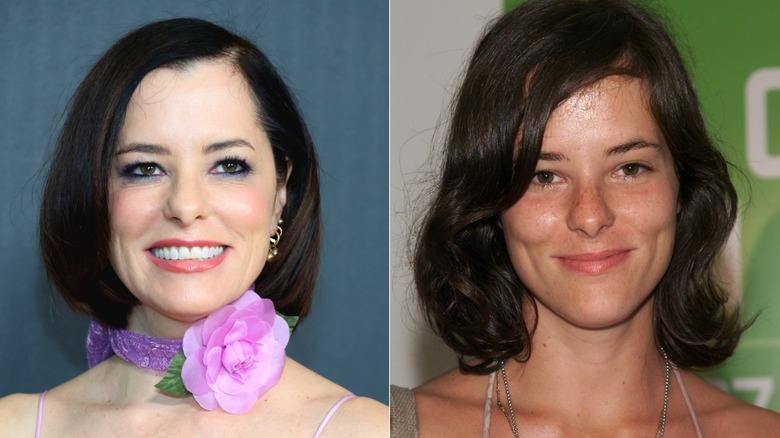 Split image of Parker Posey without and with makeup