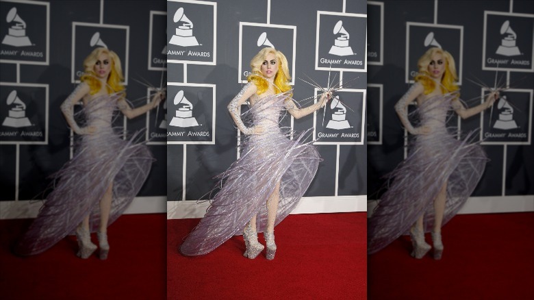 Lady Gaga poses in a sci-fi dress