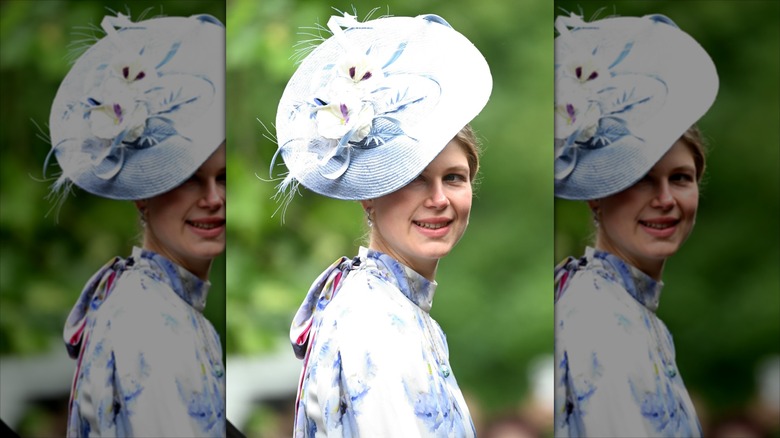 Lady Louise Windsor smiling in a big hat