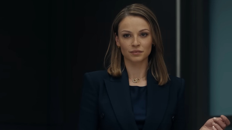 Kayla Wallace as Rebecca Falcone in a scene from Landman