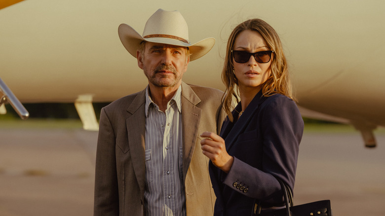 Billy Bob Thornton and Kayla Wallace in a scene from Landman
