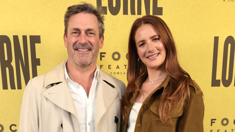 Jon Hamm and Anna Osceola smiling together