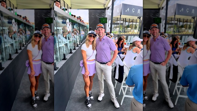 Lara and Eric Trump pose in matching purple outfits