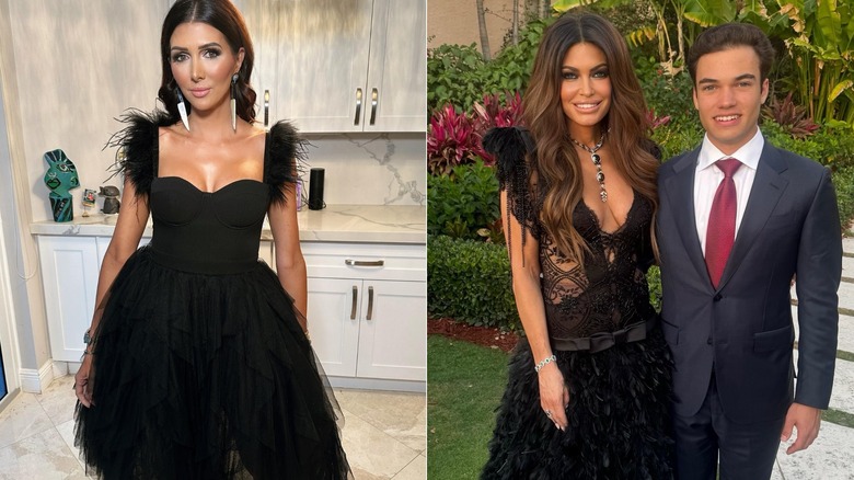 split screen of Erin Elmore looking serious and Kimberly Guilfoyle smiling with her son, Ronan Villency