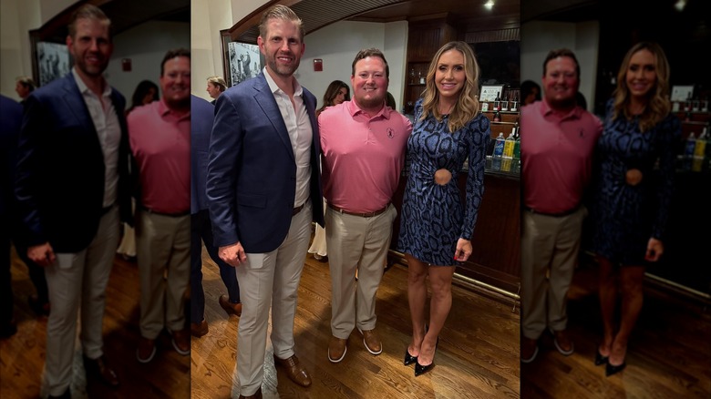 Lara Trump wearing a purple snakeskin-print dress