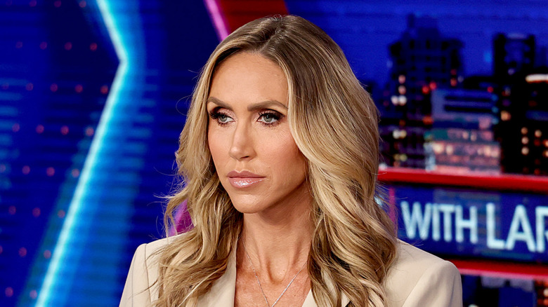 Lara Trump sitting with an intense facial expression on her show "My View"