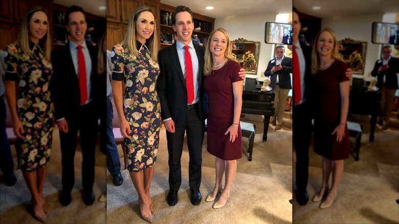 Lara Trump wearing a floral dress and posing with Josh Hawley