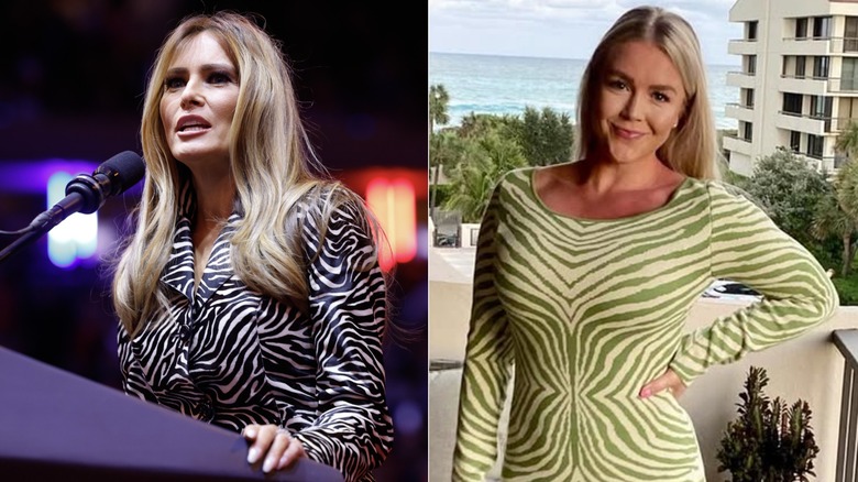 Melania Trump and Karoline Leavitt wearing animal print dresses