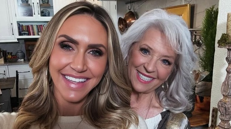 Lara Trump and Paula Deen pose together for a Fox News segment in Savannah, GA (2025)