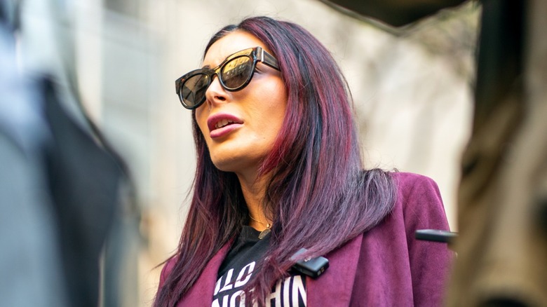 Laura Loomer speaks to the media outside Donald Trump's trial at Manhattan Criminal Court in New York City, NY (2024)