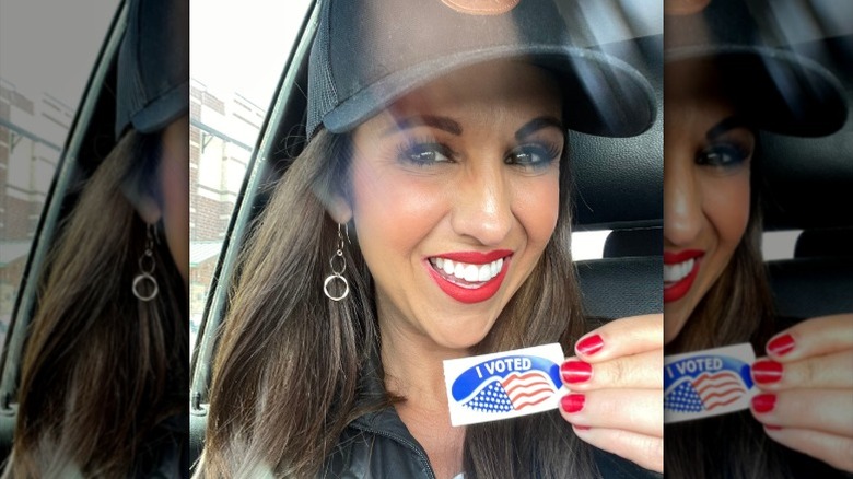 Lauren Boebert takes a selfie with an "I voted" sticker (2022)