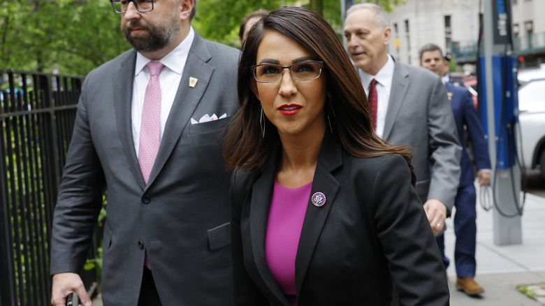 Lauren Boebert pink top black blazer