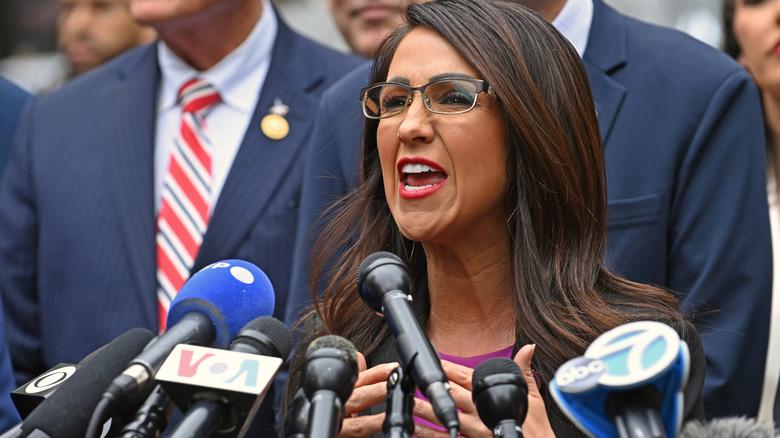 Lauren Boebert addressing reporters