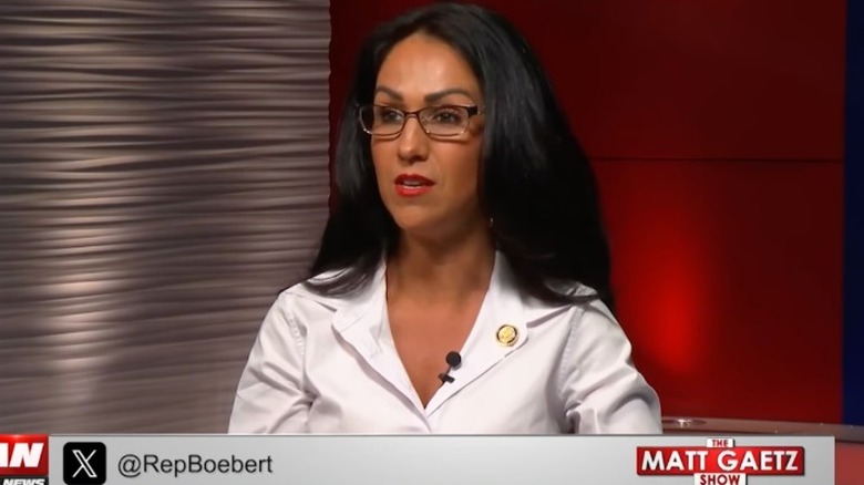 Screenshot of Lauren Boebert appearing on OAN with Matt Gaetz (2025)