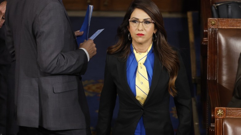 Lauren Boebert arrives for a third round of voting in the House of Representatives in Washington, DC (2023)