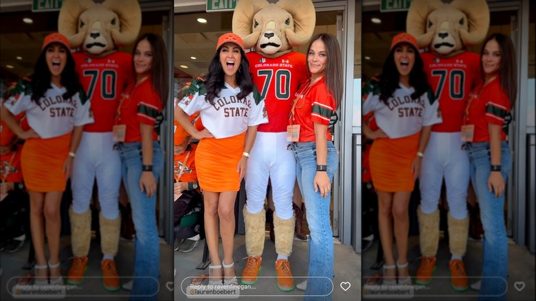 Lauren Boebert posing with friend and mascot