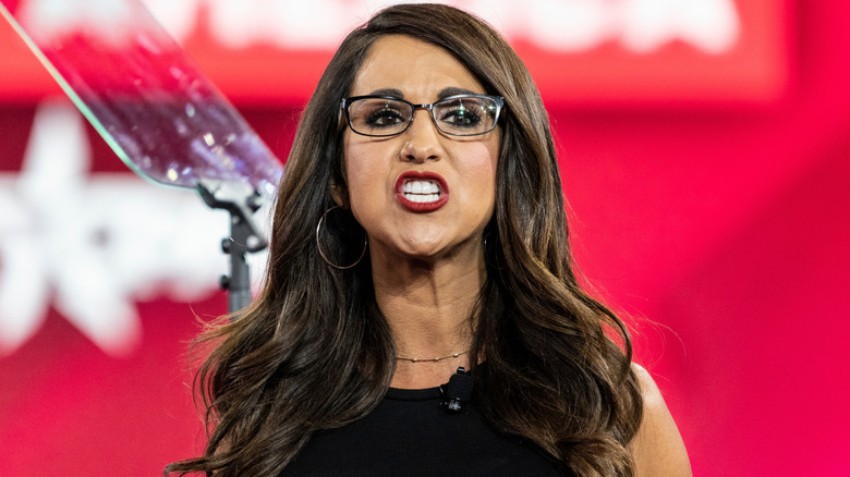 Lauren Boebert with teeth clenched during the 2022 CPAC Texas conference