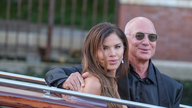Lauren Sanchez Bezos and Jeff Bezos smiling