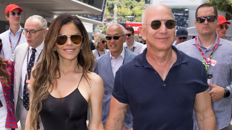 Lauren Sanchez Bezos and Jeff Bezos smiling