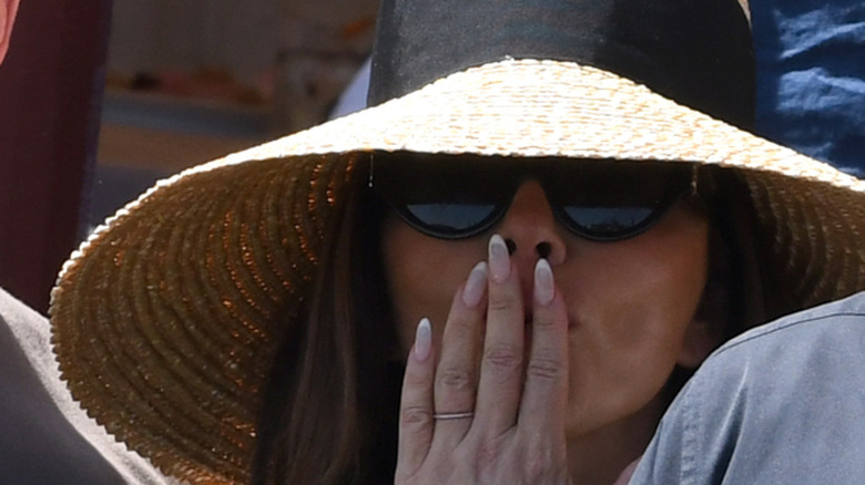Lauren Sanchez Bezos blowing a kiss at people in Venice