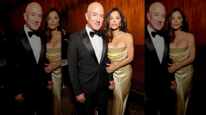 Lauren Sanchez Bezos and Jeff Bezos posing