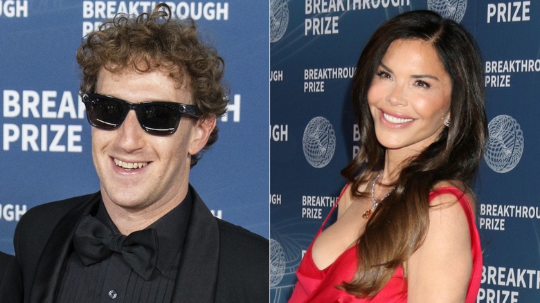 Side-by-side photos of Mark Zuckerberg and Lauren Sánchez Bezos smiling