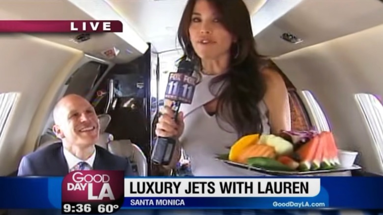 Lauren Sánchez Bezos reporting on luxury jets for "Good Day LA"