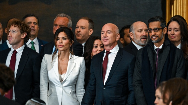 Lauren Sanchez Bezos wearing a white suit at president Donald Trump's inauguration.