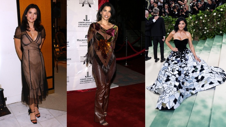 Lauren Sánchez wearing floral dress and Oscar de la Renta gown