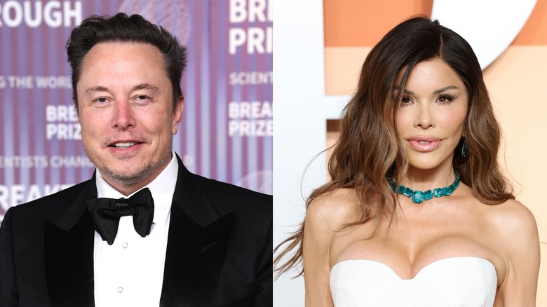 A split image of Elon Musk and Lauren Sánchez attending events