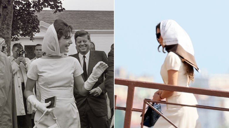 Split image of Jackie Kennedy Onassis and Lauren Sanchez