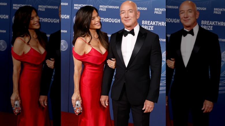 Lauren Sanchez and Jeff Bezos attend the 2025 Breakthrough Prize Ceremony at Barker Hangar on April 05, 2025 in Santa Monica, California.