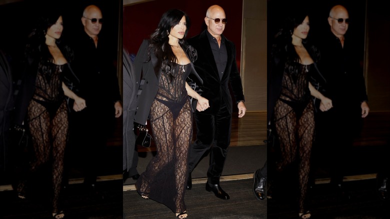 Jeff Bezos and wife Lauren Sanchez are seen during the Milan Fashion Week - Menswear Fall/Winter 2024-2025 on January 13, 2024 in Milan, Italy.