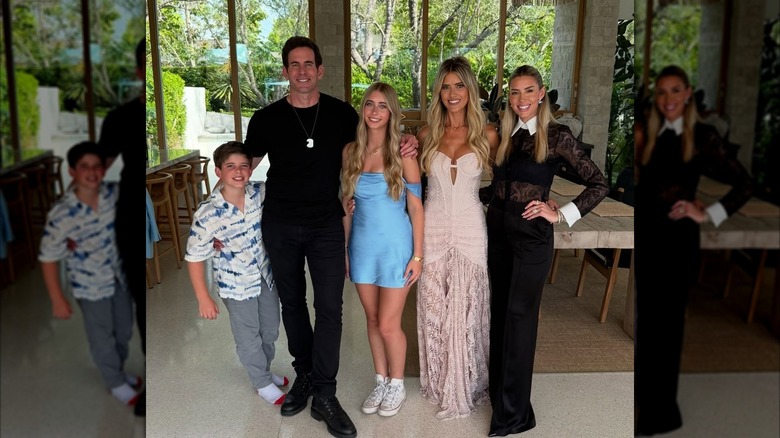 Christina Haack, Tarek El Moussa, and Heather Rae El Moussa pose with some of their kids