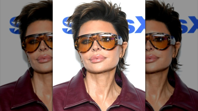 Lisa Rinna close-up red leather jacket